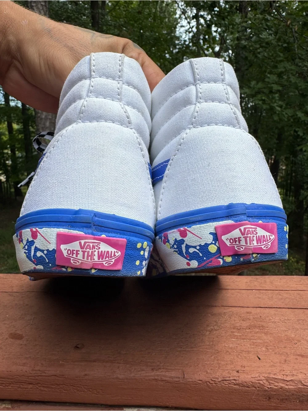Vans Sk8-Hi Paint Splatter White Blue High Top Sneakers 5.5Y 37